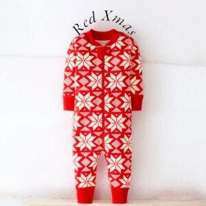 Hanna Andersson Red Snowflakes Christmas Baby Zip Sleeper Organic Cotton NWOT